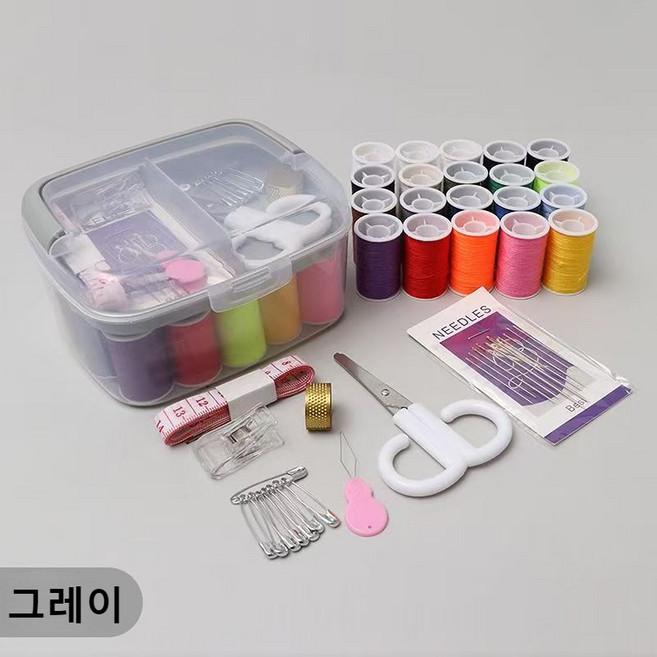 혼반홈 가정용 반짇고리 바느질 종합세트 휴대용 실바늘 올인원 수선도구 풀세트, 1개, 그레이