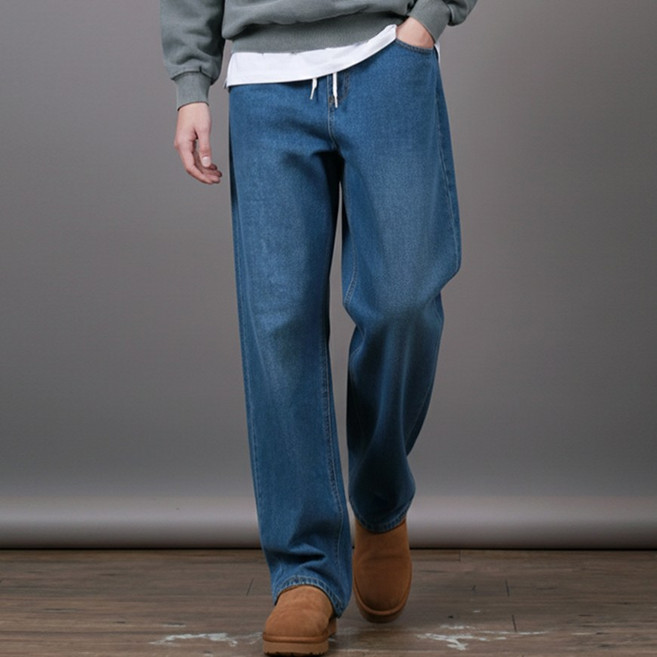 스댕클럽 남성용 고급 워싱 밴딩 와이드 청바지 SJM5041