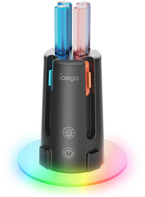 ipega RGB Joy-Con 控制器充電座 磁吸四充充電底座, 黑色, 1個, Switch 通用
