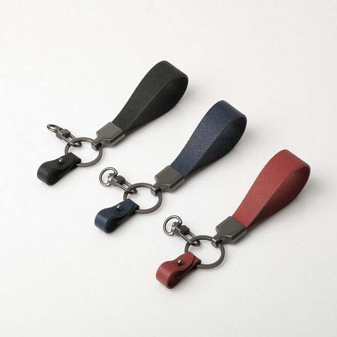 디아나마스 사피아노 가죽 양면 이니셜 키홀더 스트랩 자동차 키링, 무료각인, 블랙