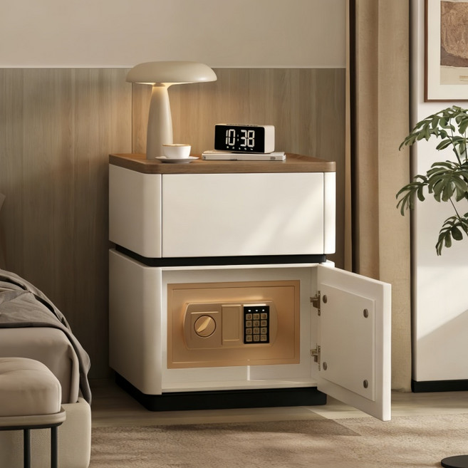 금고 협탁 가정용 침대머릿장 일체형 중고풍 저장물 수납장, 베이지