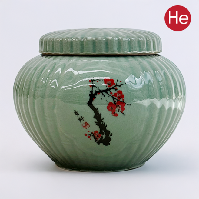 국산 도자기 단지 청자대나무단지 1kg 경옥고 꿀 소금 된장 고추장 항아리 선물, 1개