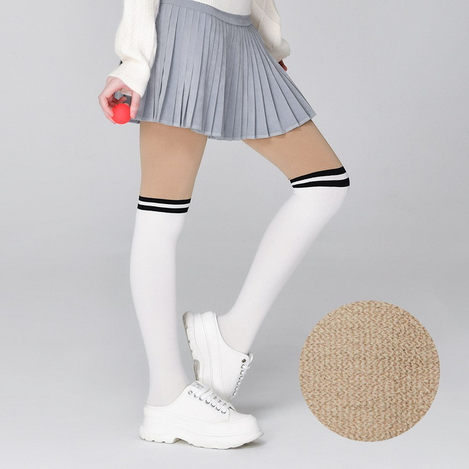 베일리화이트 기모 투톤 링클 여성 골프스타킹 300D, 1개, 화이트