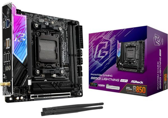 ASRock AMD B850i 라이트닝 WiFi 6E 소켓 AM5 Ryzen 9000/8000/7000 시리즈 DDR5 8200+ OC MHz 128GB 미니 ITX 마더보드