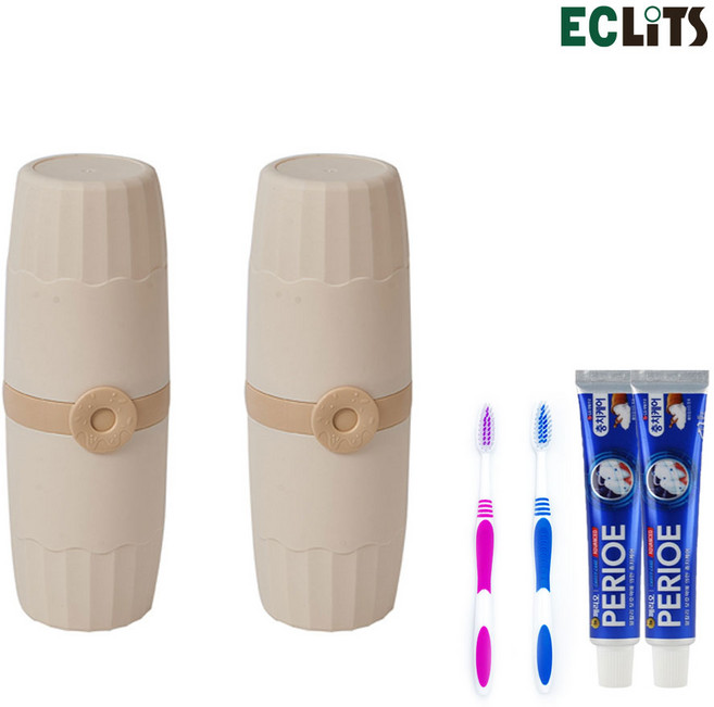 1+1 에클리츠 휴대용 도넛 칫솔통 어린이집 유치원 학교 관공서 공공기관, 페리오세트, 베이지+베이지