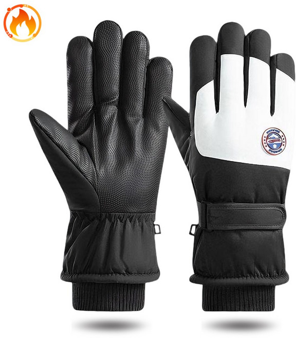 Shipshape 방한 장갑 겨울 스포츠 스키장갑 남녀공용 방한장갑 스마트터치 방한장갑 방수 방풍 스키 보드 장갑 양손세트 오토바이 장갑 등산장갑 겨울장갑 스키겸용, 남성용[블랙 화이트], 1개