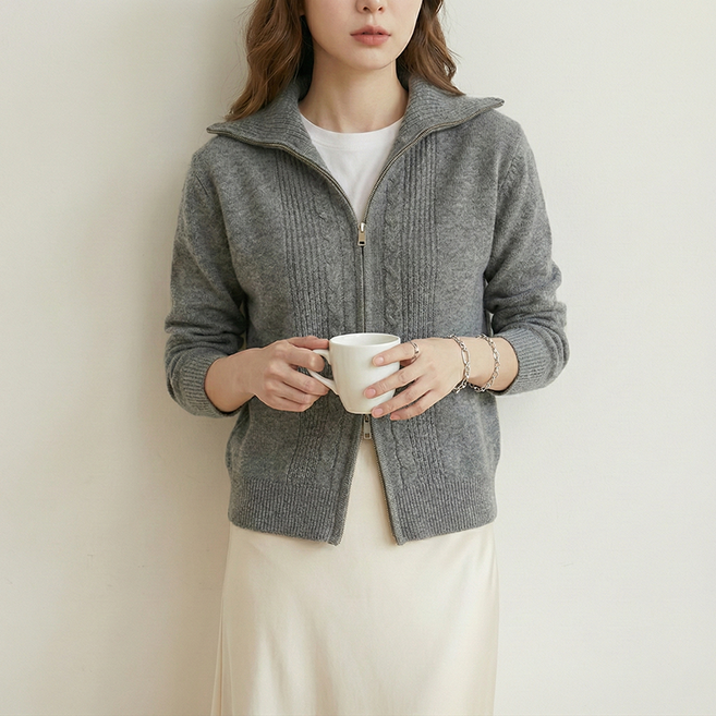[2026 봄신상] 스타일아유 여성 하이넥 긴팔 케이블 니트 집업 가디건 빈티지 캐주얼 보온 따뜻한 착용감 편안한 니트 스웨터 CD0867