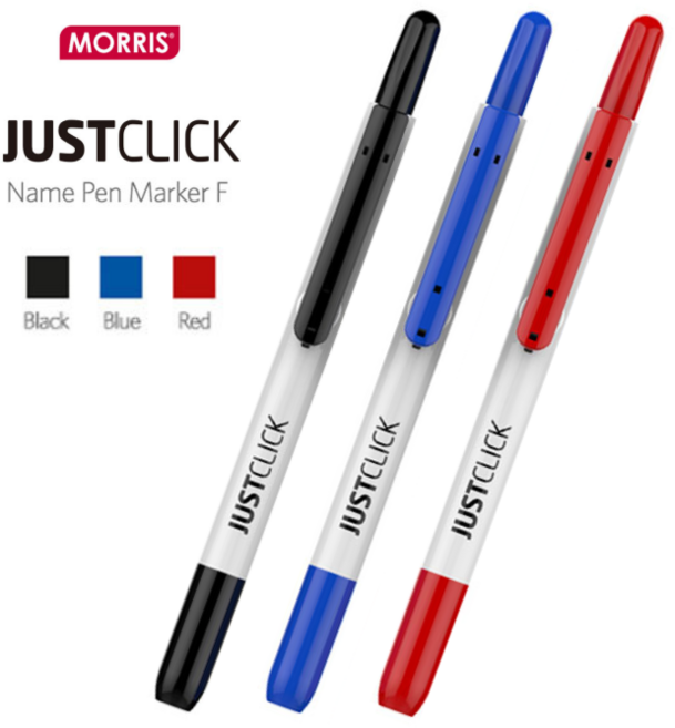 모리스 저스트클릭 네임펜F 노크식 네임펜, 1개, 블랙+블루+레드