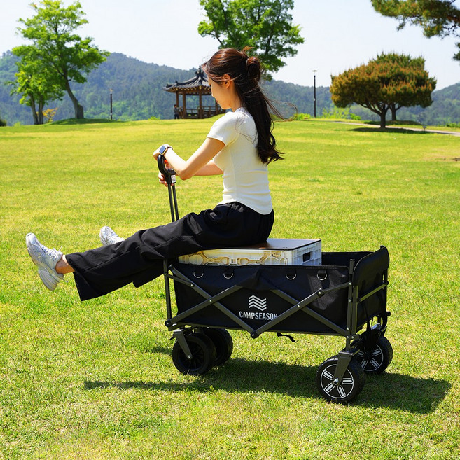 캠프시즌 프리미엄 전동 캠핑 웨건 왜건카트 광폭타이어 접이식카트 뒷문개방형, 1개, 블랙