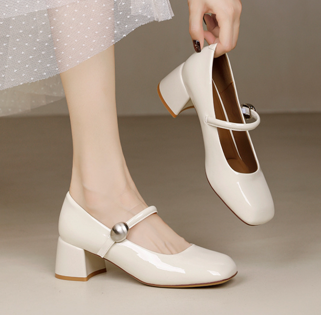 FINE ART 여성용 데일리 통굽 스트랩 메리제인 힐 5cm