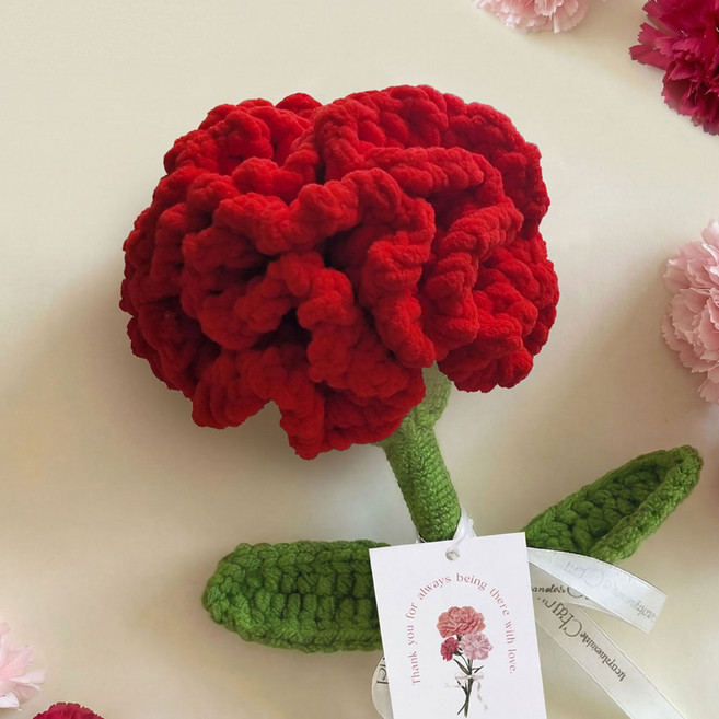 핸드메이드 대형 뜨개 카네이션 한송이 어버이날 스승의날 선물 시들지 않는 꽃, 1개, 레드