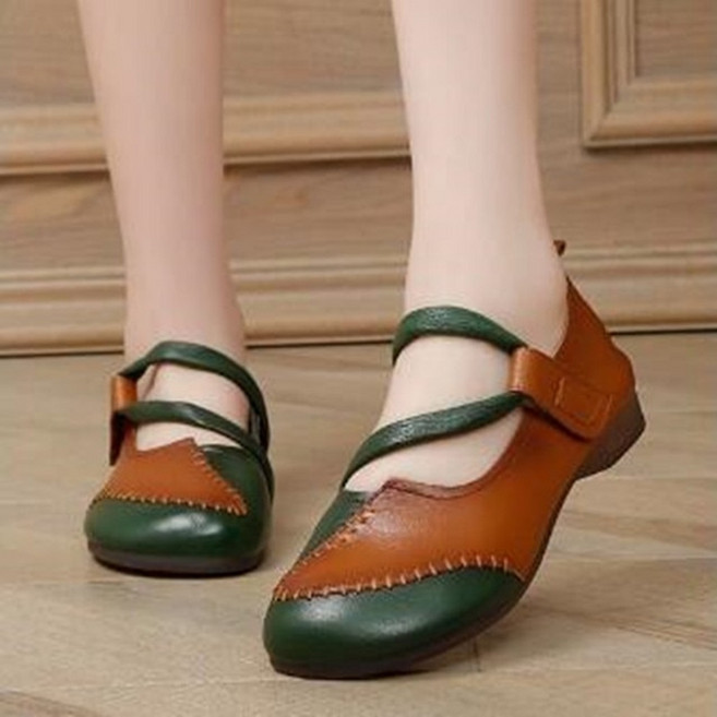 루프스테이션 여성 신발 2022 가을 정품 pu 가죽 복고풍 신발 유럽 역 ​​신발 여성의 새로운 가죽 플랫 단일 신발 컬러 신발, 1, 35, 1개