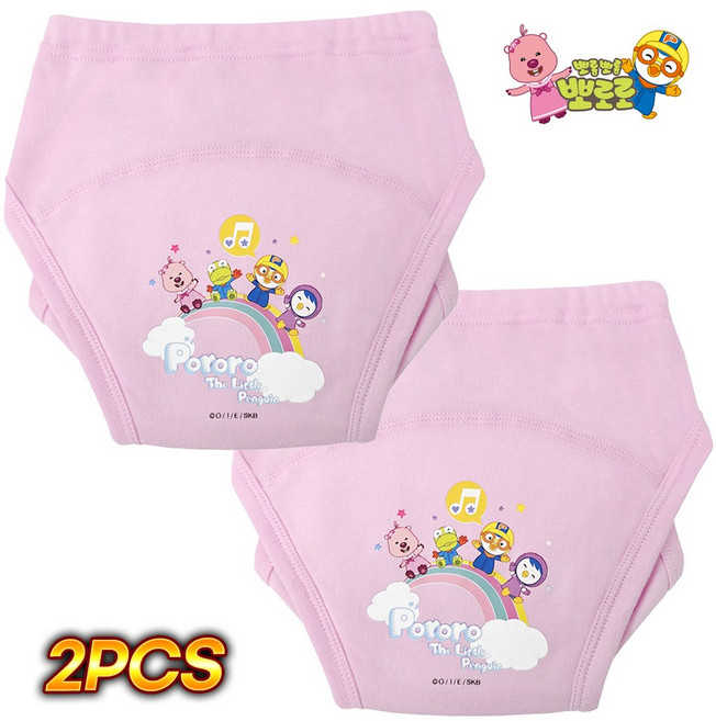 화영탈렌트 뽀로로 유아 샘방지 순면 배변 훈련 팬티 2P, 2개, 핑크