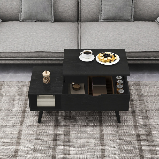 소웰라이프 리프트업 숨김수납 소파테이블, 블랙