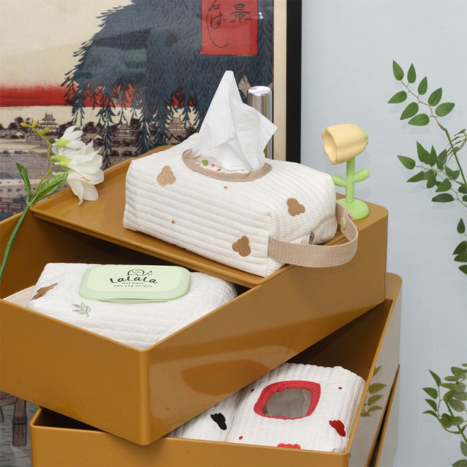 곰돌이 패턴 자수 물티슈 미용티슈 겸용 커버, 블랙