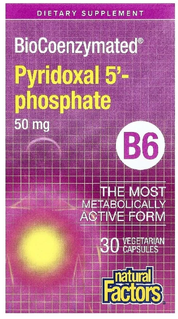 Natural Factors BioCoenzymated® B6 피리독살 5'-인산염 50mg 베지 캡슐 30정 Factors (내추럴 팩터스), 1개 - 쿠팡