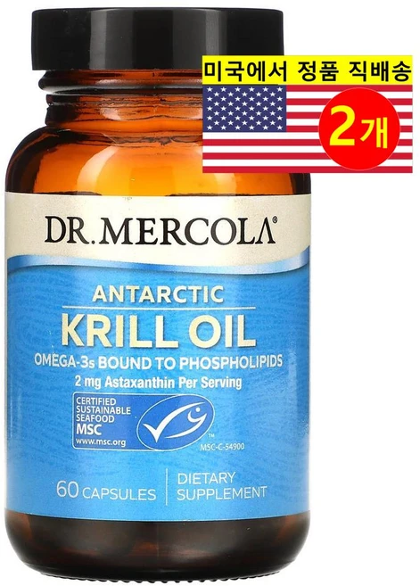 Dr. Mercola 닥터 머콜라 남극 크릴 오일 Krill Oil 1000mg, 2개, 60정 - 쿠팡