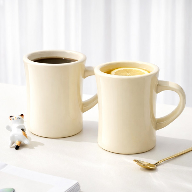ROYAI ONE 예쁜 도자기 머그컵 머그잔 커피잔 350ml, 1개, 노란색+노란색