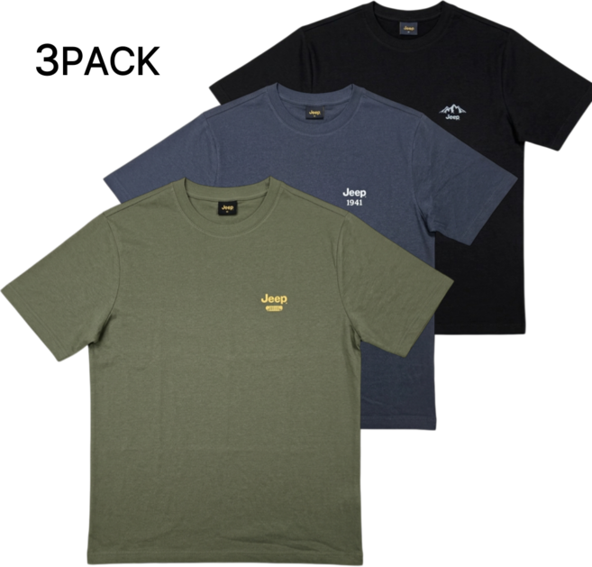 [국내정품] 지프 JEEP 반팔티 공용 3팩 세트 리뉴얼 3컬러 3매 남성 여성 반팔 티셔츠 선물