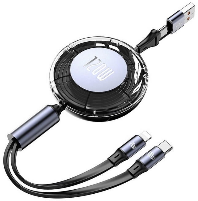 딜러버 올인원 100W 초고속 충전 릴케이블, 1개, 블랙, 1.1m