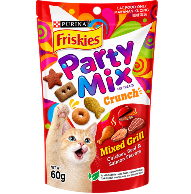 Friskies 喜躍 Party Mix 香酥餅 小酥餅 豪華海鮮拚盤 貓零食 貓餡餅 精燉鮮鮭風味餐包, 1個, 貓脆餅26/12月, 60g, 炙燒烤肉