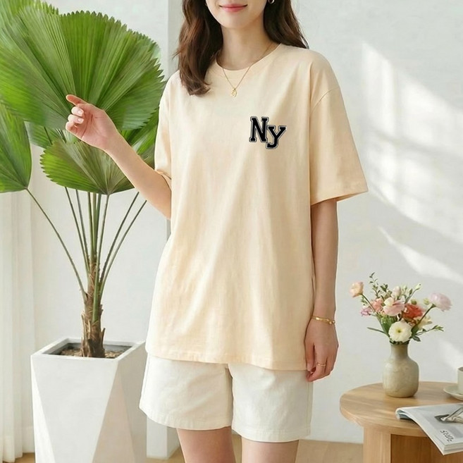 스타일아유 여성 NY 레터링 오버핏 반팔티 고중량 240g 컴팩트 면100% 레터링 고급소재 라운드 티셔츠 면티 롱티셔츠 2026 여름신상 TS3947