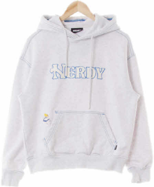 3340 널디 멜란지화이트 프린팅 면혼방 부클레터링엘리스후드티 [XS]