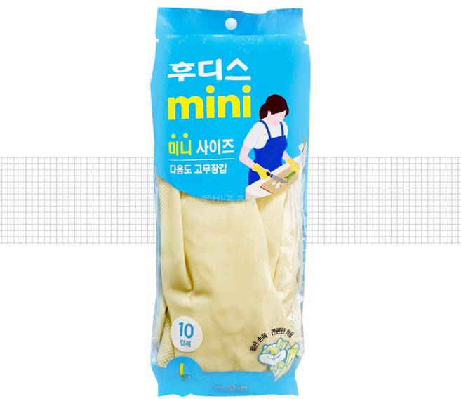 후디스 미니 고무장갑 대 10입 4개 다용도 아이보리 가정용 위생 김장 주방 식품 청소 오런