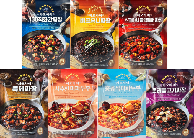차오차이 즉석 짜장 마파두부 체험팩 7종 각 1개입 구성 세트, 2세트, 1.26kg
