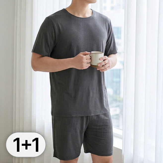 루크 2개 세트 편안한 남성 반팔 잠옷 홈웨어 남자 빅사이즈 무지 상의 하의 파자마 봄여름 반바지 츄리닝 세트 부드러운 데일리 티셔츠 팬츠