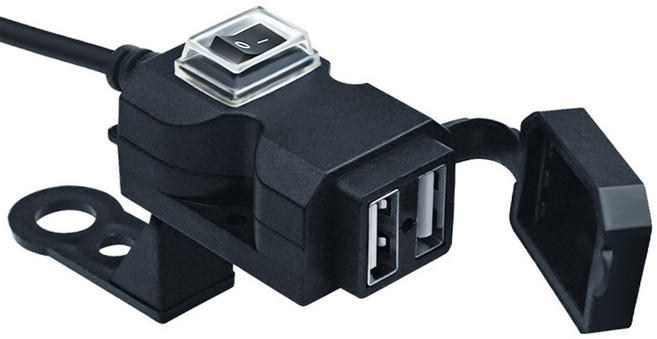 Supamoto USB快充 USB.3 (2.1A) 雙車充 開關 通用 機車改裝, 一套, 黑色