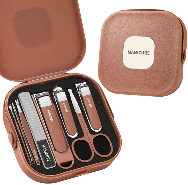 Qiaokao 휴대용 박스형 손톱깎이 8종 세트, 1개, 커피