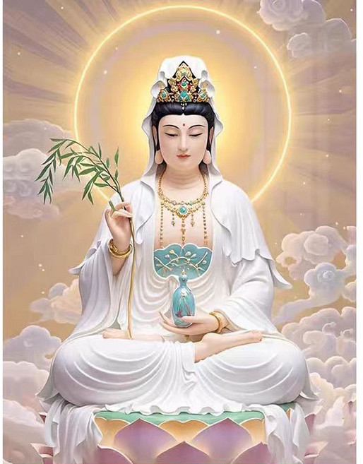 민이아트 DIY 보석십자수 관세음보살 D타입 평안 부귀 불교 원형비즈 전체수 1세트, 40*50cm