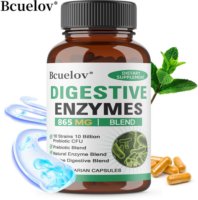소화효소보충제 865mg 프리바이오틱스와 프로바이오틱스 함유 유기식물성 비타민이 함유된 포뮬라로 소화촉진 유당불내증 개선 아밀라아제와 브로멜라인 함유, 3개, 120회분