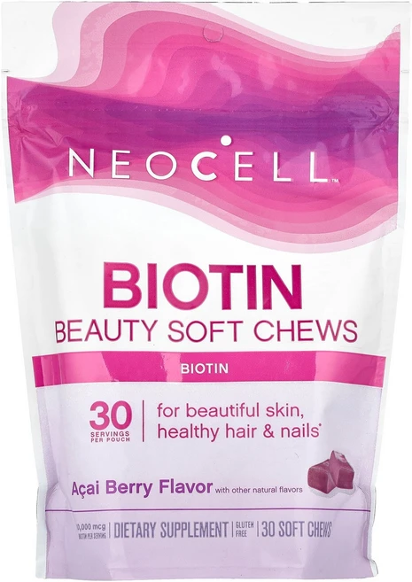 Neocell 비오틴 아사이 베리맛 10000 mcg 소프트츄 30정, 1개 - 쿠팡