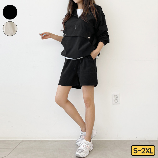 가비진 여성 바람막이 아노락 상하의세트 빅사이즈까지 반바지 반진업후드 트레이닝세트