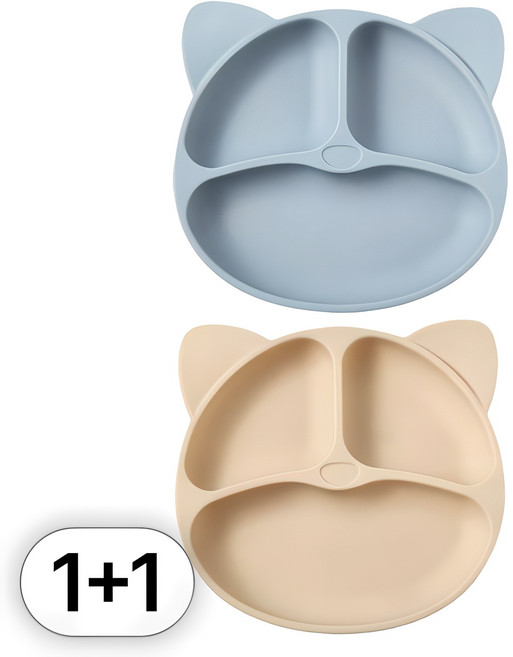 투데이리빙 1+1 자기 주도 흡착 실리콘 냥이 식판 세트 이유식 간식 겸용 흡착식 자기주도 그릇, 2개, R98086A(블루1개+옐로우1개, 블루+옐로우