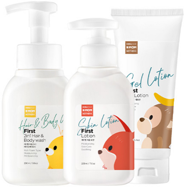 케이맘 베이비 처음 헤어 앤 바디워시 290ml + 보습 로션 225ml + 젤로션 160ml 여름 수분 세트, 1세트
