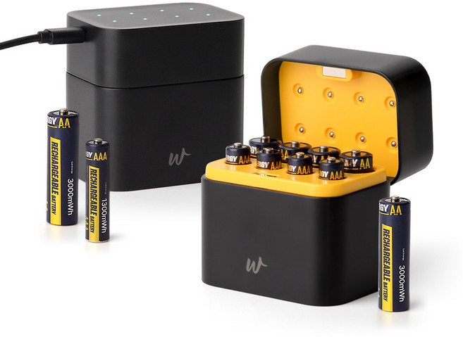 휴우 8구 건전지 충전기 크래들 + AA건전지 4p + AAA건전지 4p WH-RB1 충전식 리튬 이온 배터리 장난감 건전지 재사용 충전지 C타입 충전, 1세트