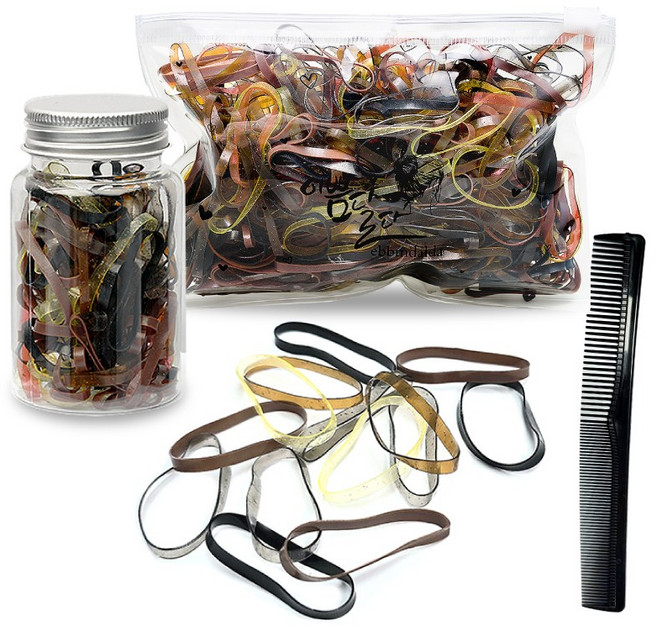 이쁨달다 야무진밴드 머리고무줄 대형 300p + 보틀 + 지퍼백 + 빗 TPU 세트 RK182