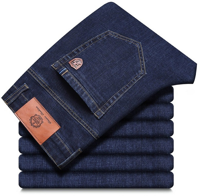 FASHION MENS Classic Fashion 男款彈力修身牛仔長褲 大尺碼休閒直筒褲 經典藍黑兩色