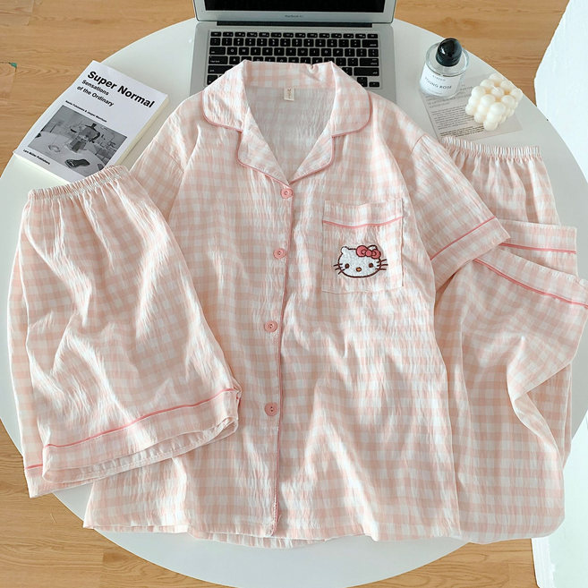 GOYES 산리오 남녀공용 커플 홈웨어 세트 헬로 키티 잠옷 세트