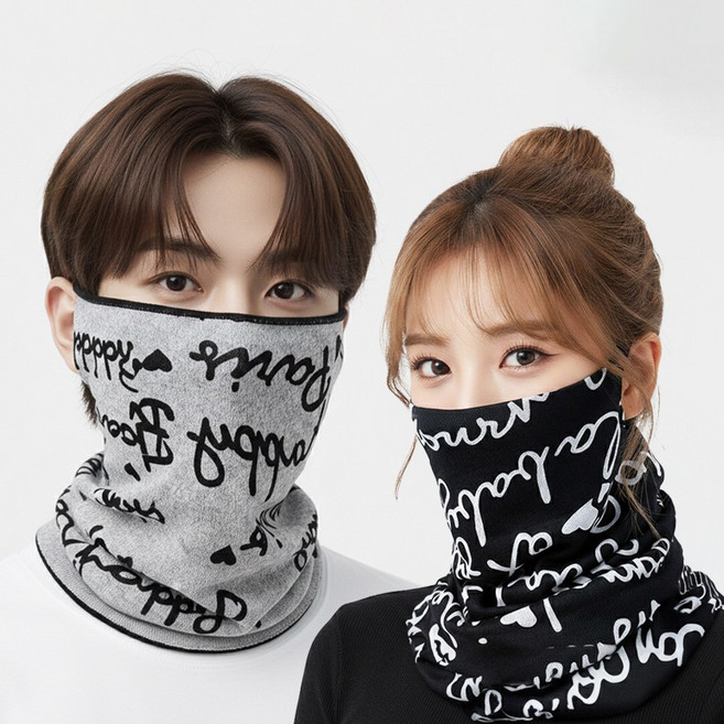 1+1 레터링 멀티 넥워머 두건 겸용 남여공용 방한 스포츠 넥워머, (귀걸이형)블랙 1개+그레이 1개, 1개