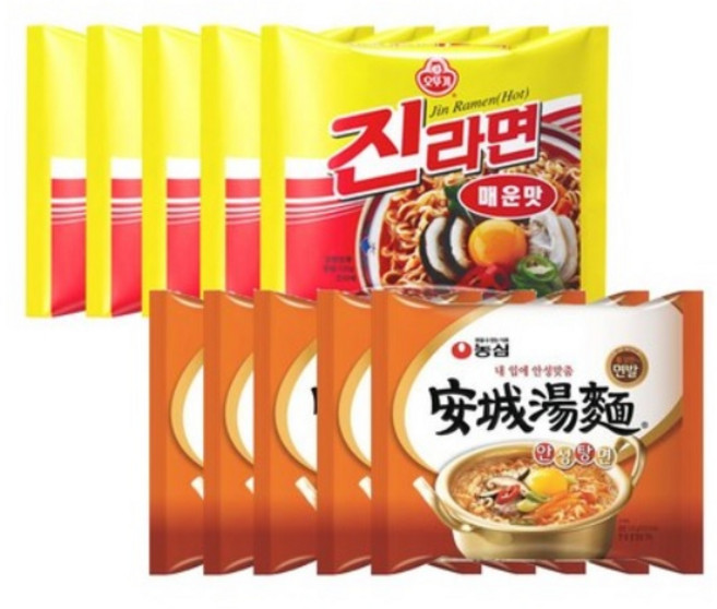 봉지)농심안성탕면 5개 + 오뚜기진라면매운맛 5개, 10개