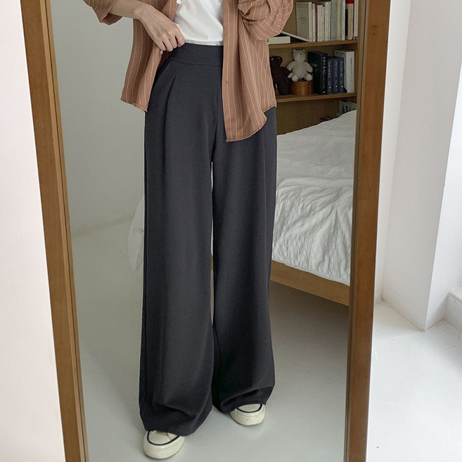 큐니티 여성용 데일리 숏/롱 2단기장 스판 핀턱 통밴딩 일자 와이드 슬랙스 팬츠 키작녀 키큰녀 빅사이즈 바지