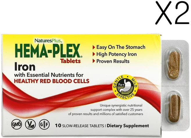 네이쳐스플러스 헤마-플렉스 건강한 적혈구를 위한 필수 영양소가 함유된 철분 10 지연 방출 정제, 2개, 10정 - 쿠팡