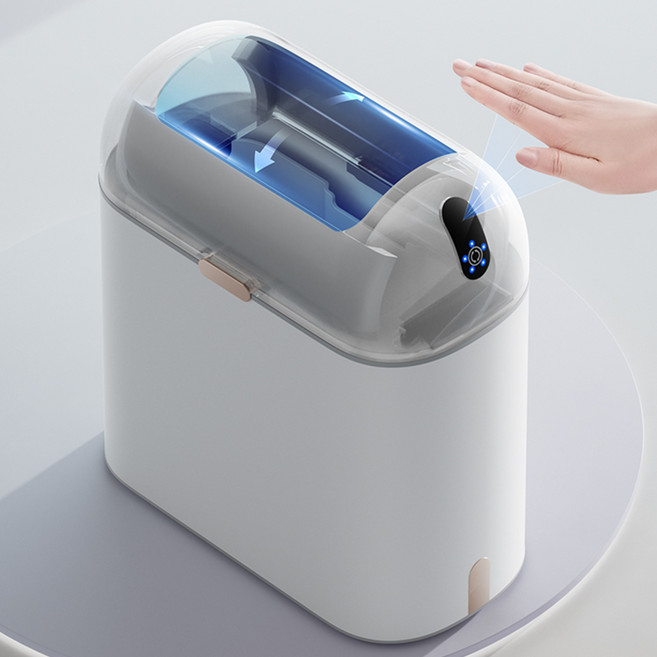 스마트 자동 휴지통 화장실 거실 주방 화이트 기저귀 센서 쓰레기통 집들이선물 9l, 크림(충전식 겸용)