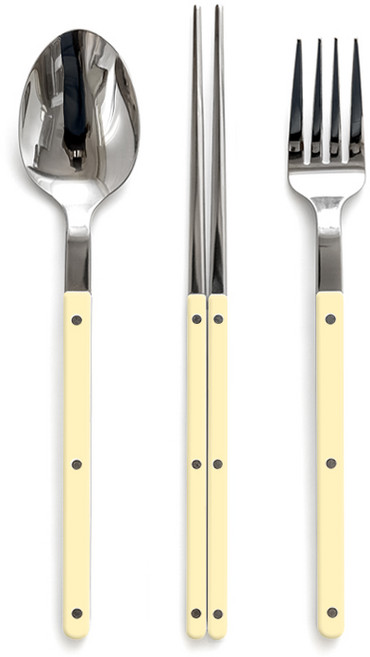 샤블랑 스텐 304 한식 3종 수저 포크 세트, 1세트, 숟가락+젓가락+포크, 버터 옐로우