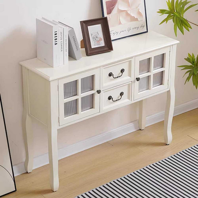 엔틱콘솔 폭좁은 복도 라이트월넛 복도 장식장 콘솔 원목 트럼펫 서랍장 화이트 슬림, 4. (A) 아이보리 S