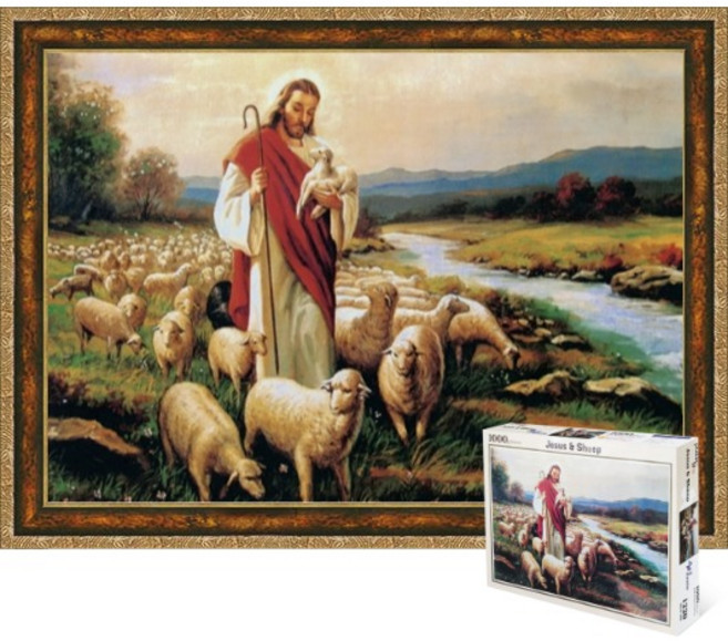 퍼즐피플 기독교 직소퍼즐 모음, 예수와양 1000피스 액자포함(엔틱골드), 1개, 포함, 1000피스